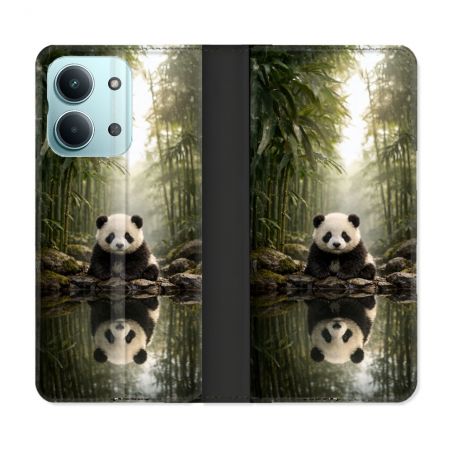Housse Cuir Portefeuille Pour Xiaomi Redmi 17C 5G Animal Panda Reflet