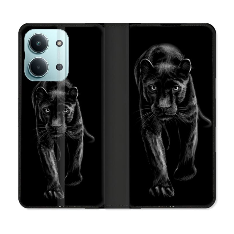 Housse Cuir Portefeuille Pour Xiaomi Redmi 17C 5G Animal Panthère Noire