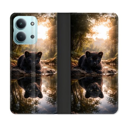 Housse Cuir Portefeuille Pour Xiaomi Redmi 17C 5G Animal Panthère Reflet