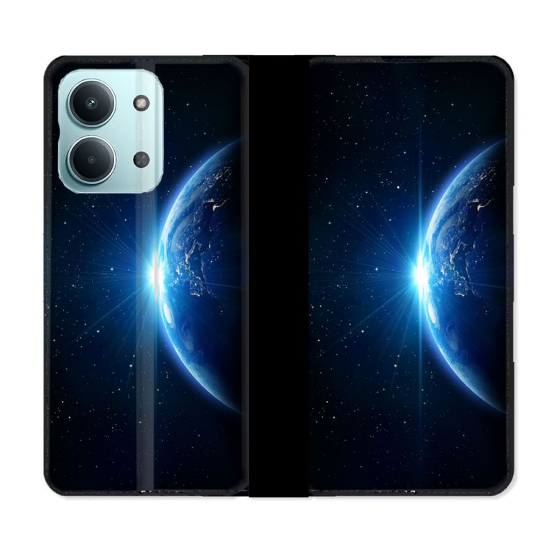 Housse Cuir Portefeuille Pour Xiaomi Redmi 17C 5G Univers Planete Terre