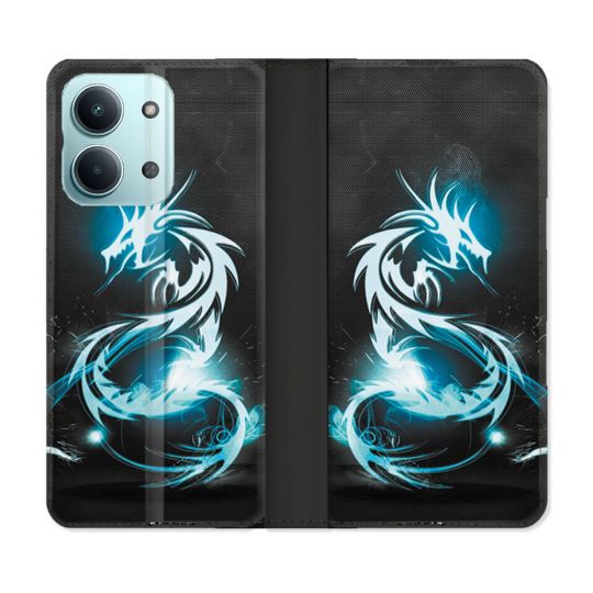 Housse Cuir Portefeuille Pour Xiaomi Redmi 17C 5G Fantastique Dragon Bleu