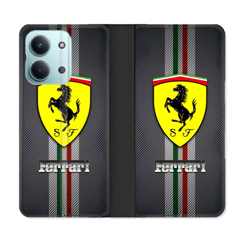 Housse Cuir Portefeuille Pour Xiaomi Redmi 17C 5G Ferrari Carbone