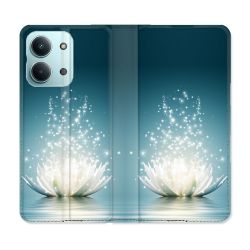 Housse Cuir Portefeuille Pour Xiaomi Redmi 17C 5G Fleur Lotus Blanc