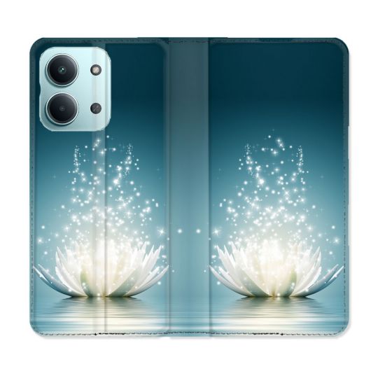 Housse Cuir Portefeuille Pour Xiaomi Redmi 17C 5G Fleur Lotus Blanc
