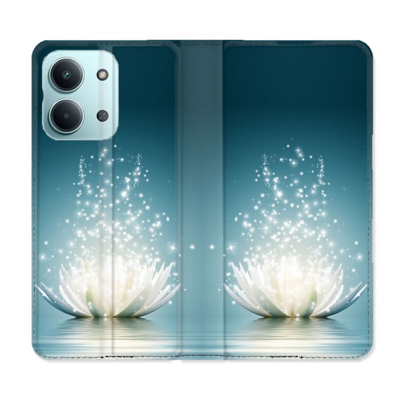 Housse Cuir Portefeuille Pour Xiaomi Redmi 17C 5G Fleur Lotus Blanc