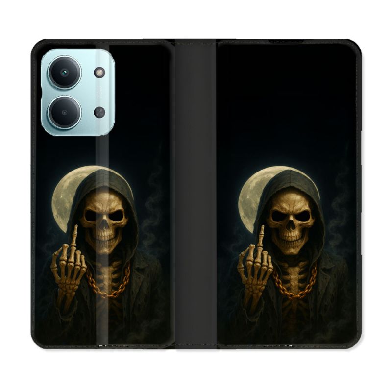 Housse Cuir Portefeuille Pour Xiaomi Redmi 17C 5G Tete de Mort Doigt 2026