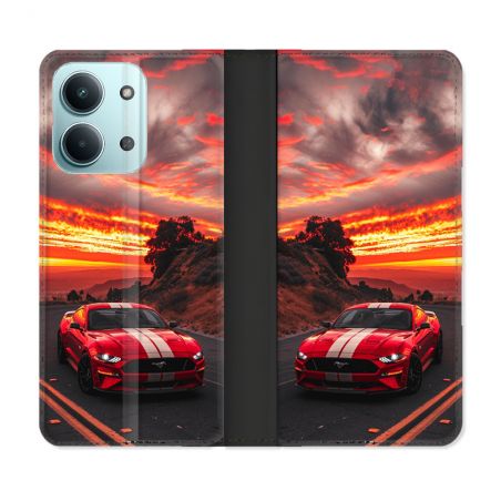 Housse Cuir Portefeuille Pour Xiaomi Redmi 17C 5G Ford Mustang GT500 Rouge