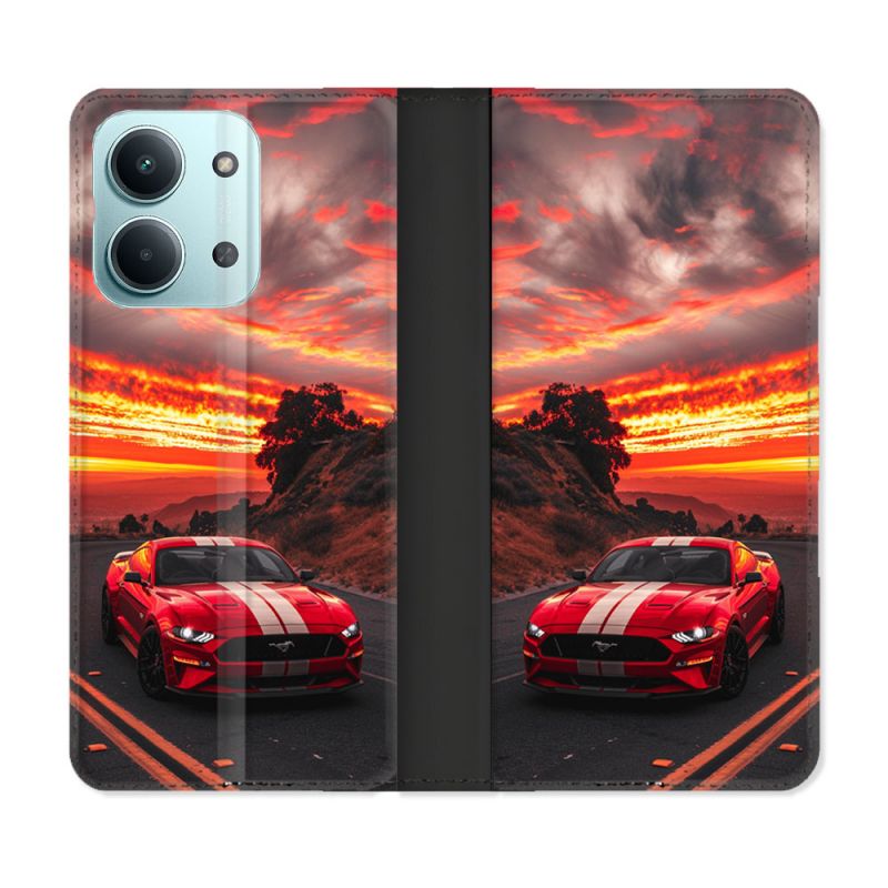 Housse Cuir Portefeuille Pour Xiaomi Redmi 17C 5G Ford Mustang GT500 Rouge