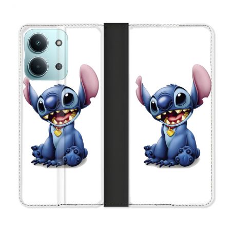 Housse Cuir Portefeuille Pour Xiaomi Redmi 17C 5G Stitch Blanc