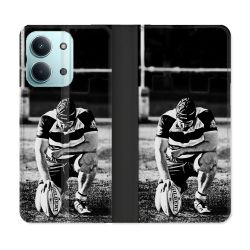 Housse Cuir Portefeuille Pour Xiaomi Redmi 17C 5G Sport Rugby Noir Blanc