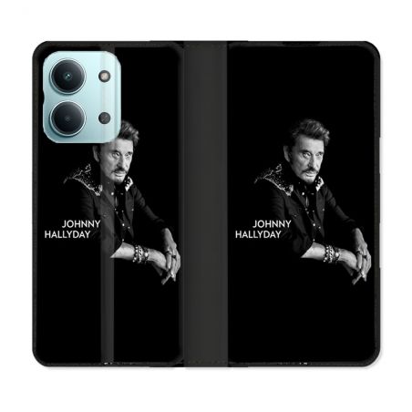 Housse Cuir Portefeuille Pour Xiaomi Redmi 17C 5G Musique Johnny Hallyday Noir