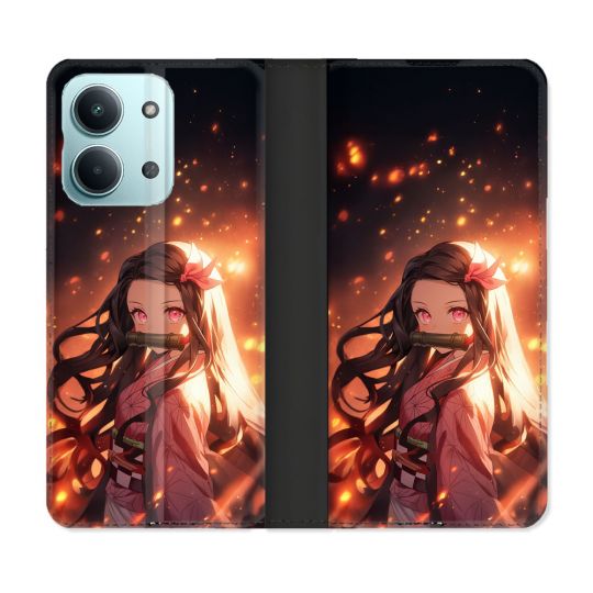 Housse Cuir Portefeuille Pour Xiaomi Redmi 17C 5G Manga Demon Slayer Nezuko Rose