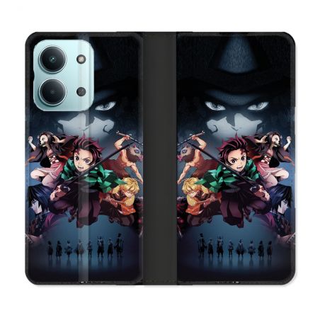Housse Cuir Portefeuille Pour Xiaomi Redmi 17C 5G Manga Demon Slayer Noir