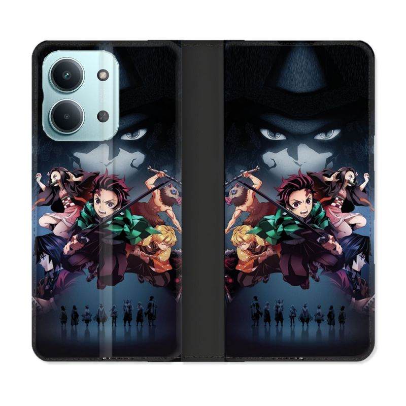 Housse Cuir Portefeuille Pour Xiaomi Redmi 17C 5G Manga Demon Slayer Noir