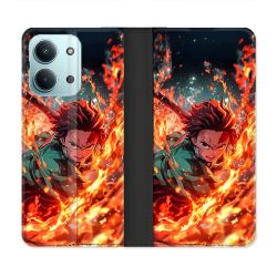 Housse Cuir Portefeuille Pour Xiaomi Redmi 17C 5G Manga Demon Slayer Tanjiro Feu