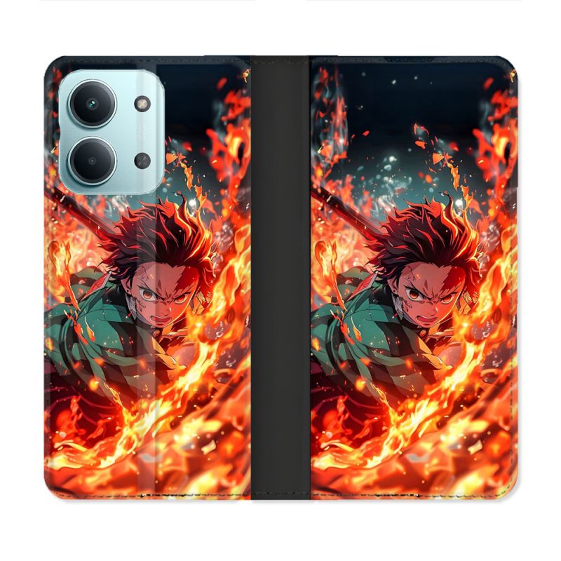 Housse Cuir Portefeuille Pour Xiaomi Redmi 17C 5G Manga Demon Slayer Tanjiro Feu