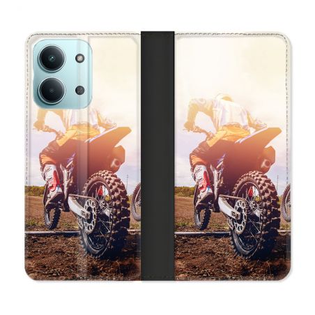 Housse Cuir Portefeuille Pour Xiaomi Redmi 17C 5G Moto Cross Soleil