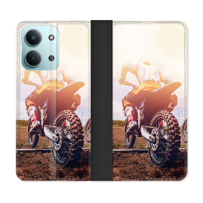 Housse Cuir Portefeuille Pour Xiaomi Redmi 17C 5G Moto Cross Soleil