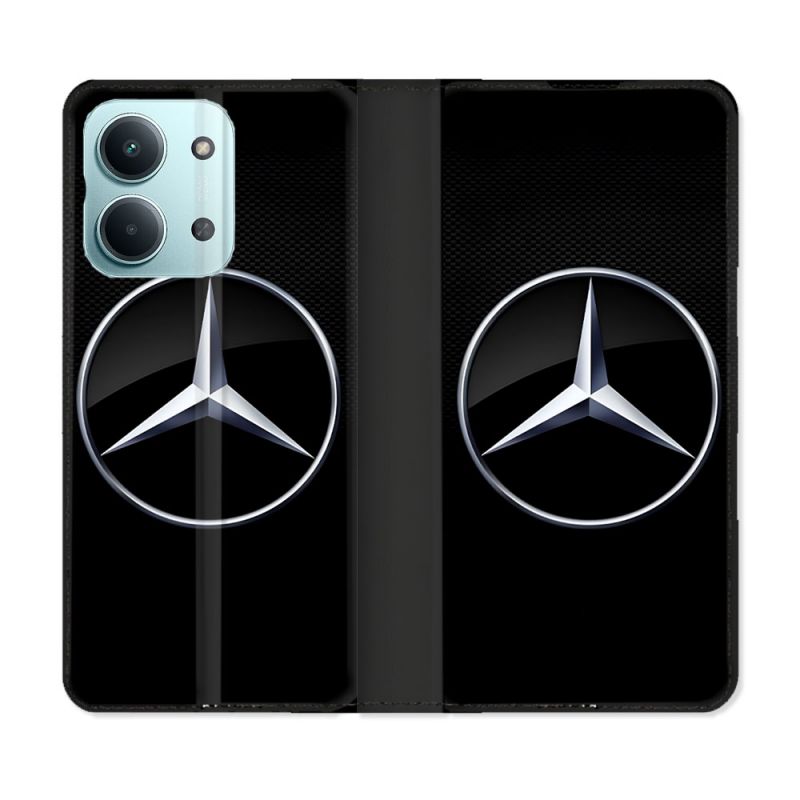 Housse Cuir Portefeuille Pour Xiaomi Redmi 17C 5G Mercedes Carbone
