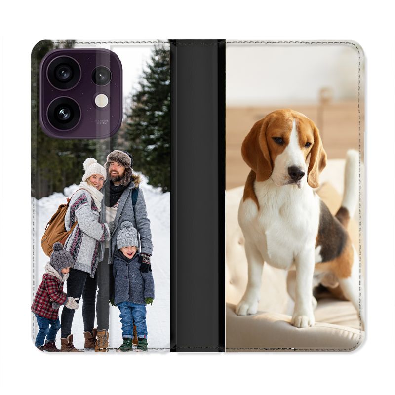 Housse Cuir Portefeuille Personnalisée Oppo Reno 16 5G Étui Protection avec Photo, Texte, Logo, Design