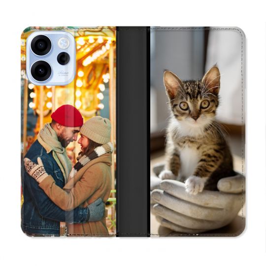 Housse Cuir Portefeuille Personnalisée Oppo Reno 15F Étui Protection avec Photo, Texte, Logo, Design