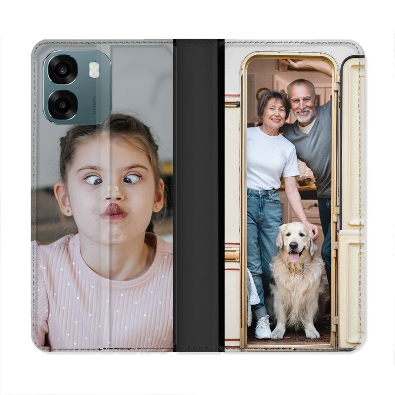 Housse Cuir Portefeuille Personnalisée OPPO A6 5G Étui Protection avec Photo, Texte, Logo, Design