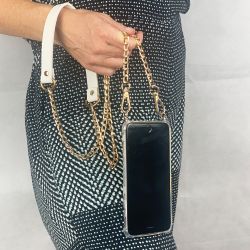 Coque Pour Iphone 18 Pro avec Lanière Cordon Chaine et Cuir Blanc