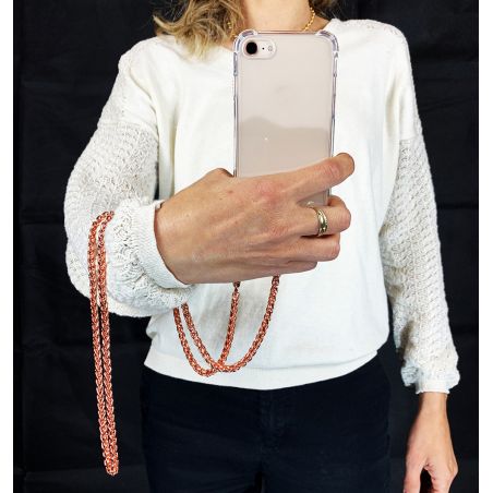 Coque Pour Iphone 18 Pro avec Lanière Cordon Metal Serpent Or Rose