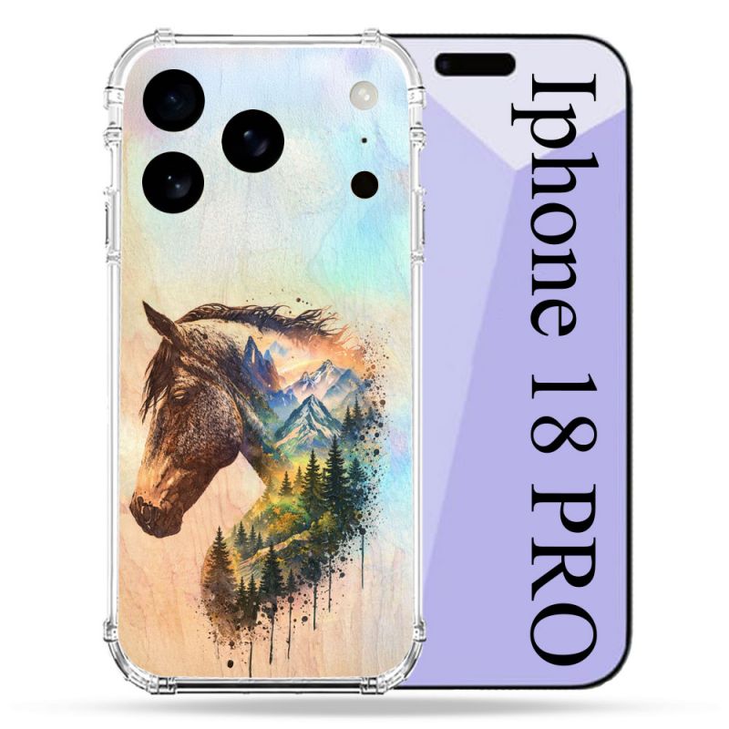 Coque Renforcée Pour Iphone 18 Pro Animal Cheval Montagne