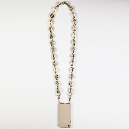Coque Pour Iphone 18 Pro Max avec Lanière Cordon Anneaux Marbre Blanc Marron
