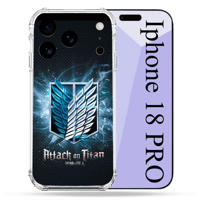 Coque Renforcée Pour Iphone 18 Pro Manga Attaque Titans Noir