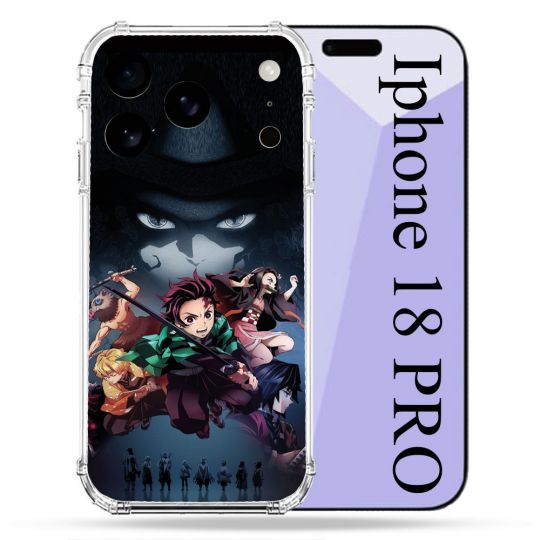 Coque Renforcée Pour Iphone 18 Pro Manga Demon Slayer Noir