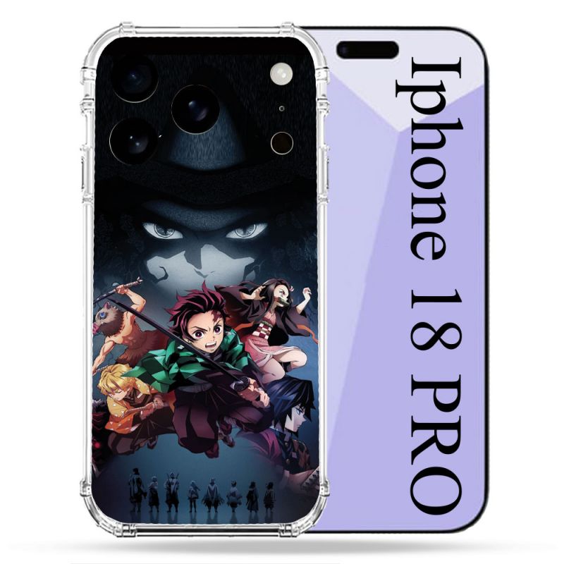 Coque Renforcée Pour Iphone 18 Pro Manga Demon Slayer Noir