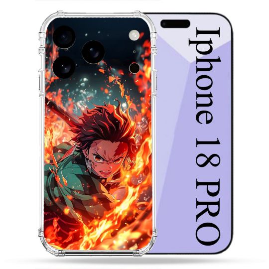 Coque Renforcée Pour Iphone 18 Pro Manga Demon Slayer Tanjiro Feu