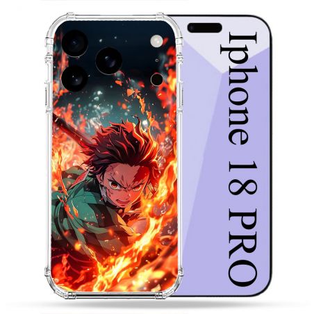 Coque Renforcée Pour Iphone 18 Pro Manga Demon Slayer Tanjiro Feu