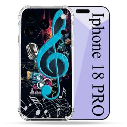 Coque Renforcée Pour Iphone 18 Pro Musique Cle Sol Bleu