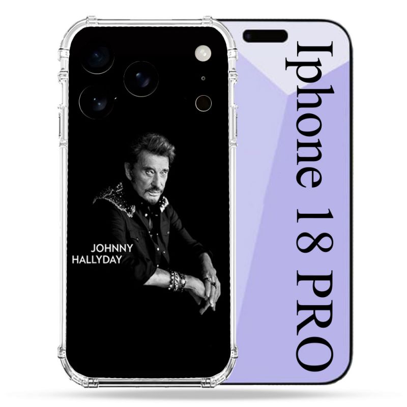 Coque Renforcée Pour Iphone 18 Pro Musique Johnny Hallyday Noir