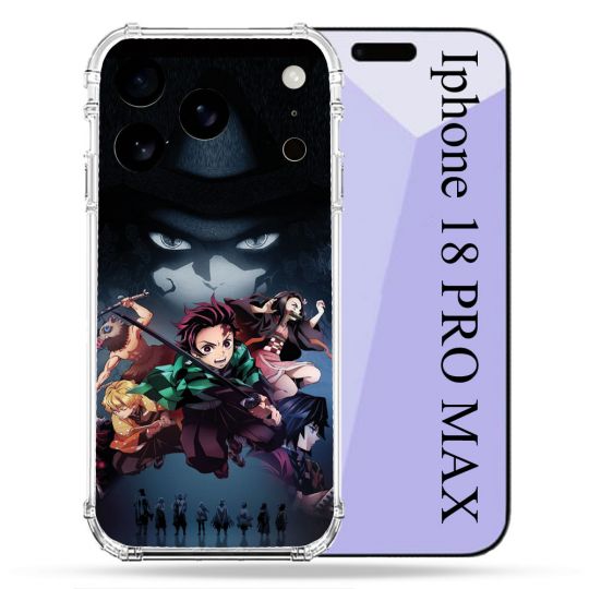 Coque Renforcée Pour Iphone 18 Pro Max Manga Demon Slayer Noir