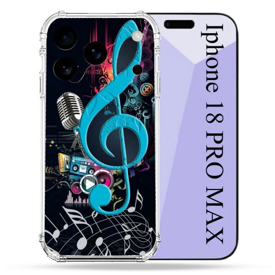 Coque Renforcée Pour Iphone 18 Pro Max Musique Cle Sol Bleu