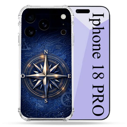 Coque Renforcée Pour Iphone 18 Pro Voyage Rose des Vents Marine