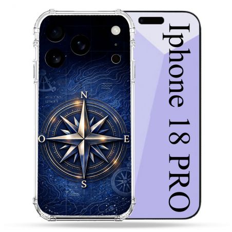 Coque Renforcée Pour Iphone 18 Pro Voyage Rose des Vents Marine