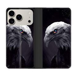Housse cuir portefeuille Pour Iphone 18 Pro Animal Aigle Royal Noir