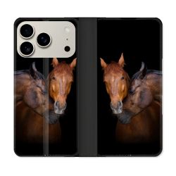 Housse cuir portefeuille Pour Iphone 18 Pro Animal Cheval Marron