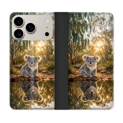 Housse cuir portefeuille Pour Iphone 18 Pro Animal Koala Reflet