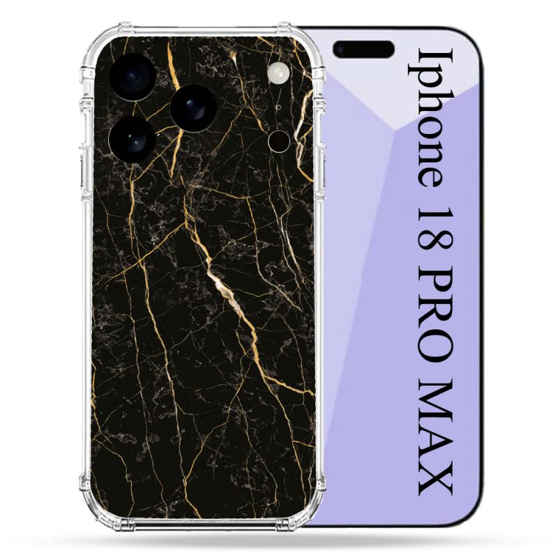 Coque Renforcée Pour Iphone 18 Pro Max Texture Marbre Noir