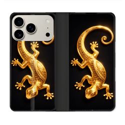 Housse cuir portefeuille Pour Iphone 18 Pro Animal Lezard Noir 2026