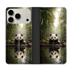 Housse cuir portefeuille Pour Iphone 18 Pro Animal Panda Reflet