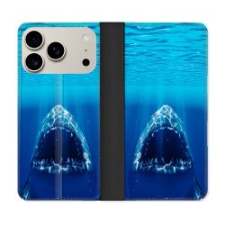 Housse cuir portefeuille Pour Iphone 18 Pro Animal Requin Dent
