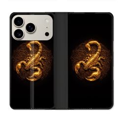 Housse cuir portefeuille Pour Iphone 18 Pro Animal Scorpion Fresque 2026
