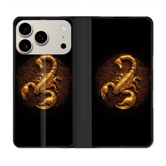 Housse cuir portefeuille Pour Iphone 18 Pro Animal Scorpion Fresque 2026